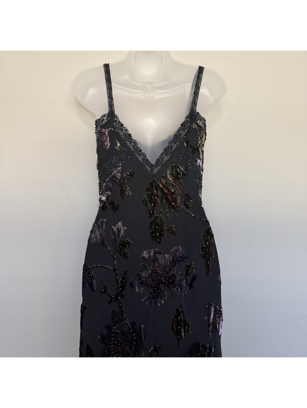 Sue Wong Black Velvet Beaded Maxi Gown Dress Vintage Silk Size 4 - Picture 9 of 9